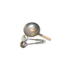 Hand Hammered Pow Wok, Carbon Steel (mini) with Stainless Steel Wok 