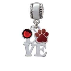 com Silver Love with Maroon Paw European Charm Bead Hanger with Siam 