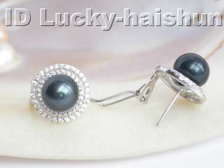 AAA Genuine 15mm Tahitian black round pearls earrings 9  