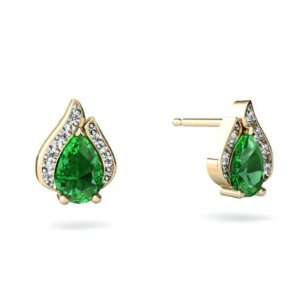    14K Yellow Gold Pear Created Emerald Flame Earrings Jewelry