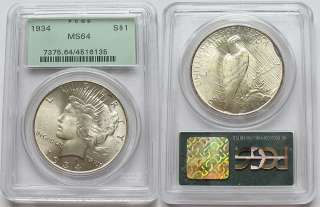   proudly offers this 1934 Peace Dollar PCGS MS64 Stunning Coin OGH