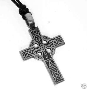 Silver PEWTER CELTIC Knot CROSS Christian Irish PENDANT  