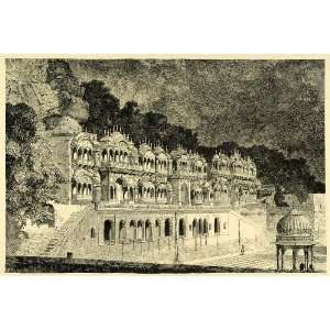  1878 Wood Engraving Temple Kings Ulwar Alwar India Architecture 
