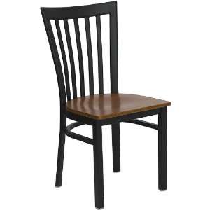   Black School House Back Metal Restaurant Chair with Cherry Wood Seat
