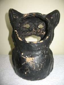 Rare Black Vintage Halloween Paper Mache Cat Lantern  