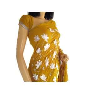  Georgette Bollywood Cocktail Goldenrod Party Sari Saree 
