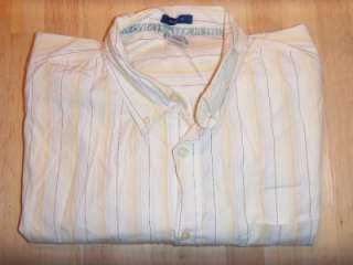 Mens OLD NAVY Yellow White Striped Cotton BUTTON UP DRESS SHIRT Large 