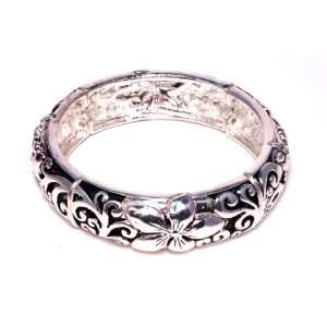 Just Give Me Jewels Butterfly & Flowers Oxidized Silvertone Stretch 5 