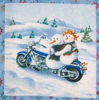Christmas Motorcycle Snowmen 7 quilt block squares Biker chopper 