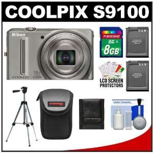  Nikon Coolpix S9100 12.1 MP Digital Camera (Silver) with 