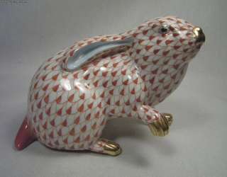 Herend Red Fishnet and Gold Porcelain Rabbit  