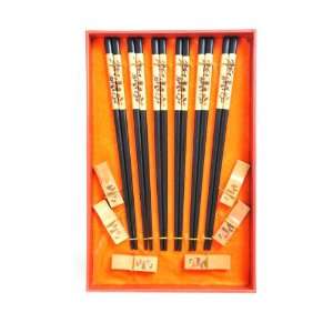 Abacus Pack of 6 Decorative Oriental Chinese Wooden Chopsticks Set 
