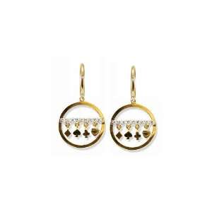 14k Yellow Gold, Playing Card Suits Dangling Drop Earring Lab Created 