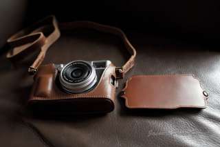 Handmade Brown Half Real Leather Camera Case for FUJI X100 include 