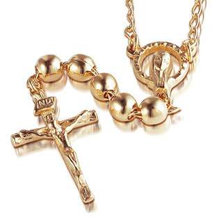 14K Gold Filled Rosary Necklace w/ Cross Pendant 24 inch   Jewelry 