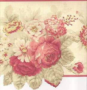 Floral Wallpaper Border / Roses Red Wall Border / Red Pink Trim  