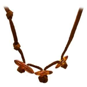   Honey Amber Leather Round Cut Stones Necklace, 27 Graciana Jewelry