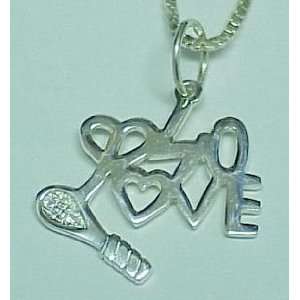   Silver I Love Tennis Racquet Charm 18 Box Chain Necklace (Brand New
