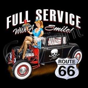   SERVICE DRIVE IN HOT ROD T SHIRT ROUTE 66 Vintage Car Skulls  