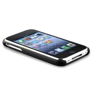 Black Rubber Coated Hard Cover Case w/ Chrome Hole+Protector For 