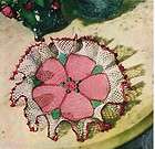 Vintage pink cut raised floral velvet doily  