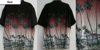 New Casual Hawaiian Tropical Sunset Palm Bamboo Print Shirt Rayon 