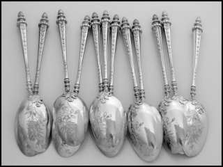 Antique French Sterling Silver Tea Spoons Set 12pc box  