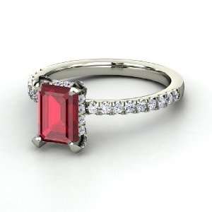  Reese Ring, Emerald Cut Ruby 14K White Gold Ring with 