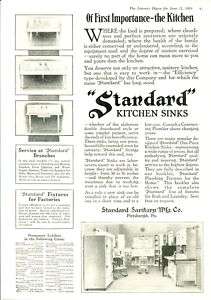 1919 Standard Sanitary KITCHEN SINKS Vintage Ad  