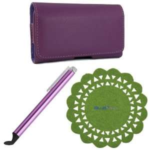  Pouch Case + Purple Universal Stylus with Flat Tip + Green Cup Pad 