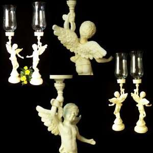  Large Cast Iron Set/2 Angel Candle Holders REDUCED 