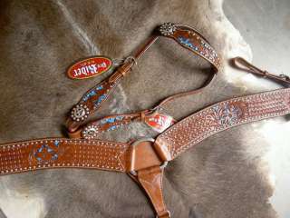 BRIDLE WESTERN LEATHER HEADSTALL BREASTCOLLAR TACK SET RODEO BROWN 