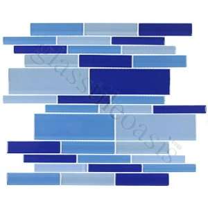 Marine Random Bricks Blue Piano Series Glossy Glass Tile 