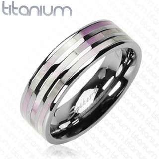   titanium ring with Mother of Pearl Inlayed Three Stripe wedding band