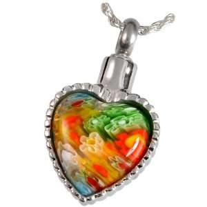    Pet Cremation Jewelry Stainless Steel Art Glass Heart