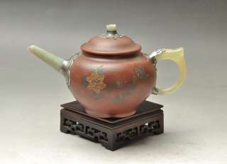 Rare 19th century Chinese Yixing teapot painting Flowers  