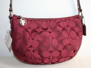 NWT COACH SIGNATURE PLEATED TOP HANDLE POUCH CRIMSON RED 45657 $148 