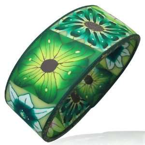  Fashion Fimo Green Flowers Floral Bangle Womens Bracelet Jewelry