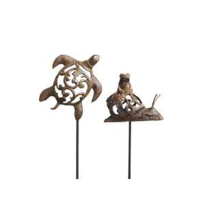  Sculpted Cast Iron Snail Frog Turtle Garden Stake 2 