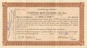 United Royalties Company  1929 oil stock certificate share temporary 