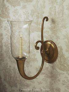 Antique Brass Horn Hurricane Wall Sconce Glass Globe  