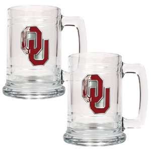    Oklahoma Sooners NCAA 2pc 15oz Glass Tankard Set