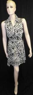 New Vertigo Paris Black White Belted Zebra Coat Dress Misses Size S, L 