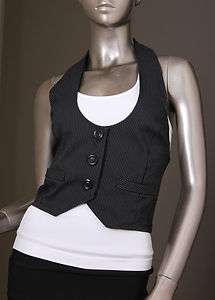   junior Pin Stripe vest 2 Faux Welt Pockets Decorative Halter large new