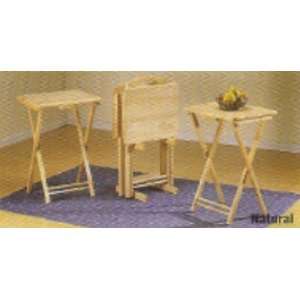  5 Piece TV Tray Table Set natural wood finish