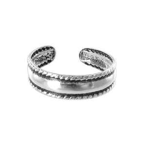 925 Sterling Silver 4mm Plain Polished Finish Toe Ring with Braided 