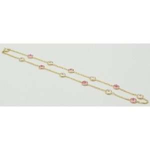  14K Yellow Gold Pink & Clear Cz.s Anklet 10 1/2 New 