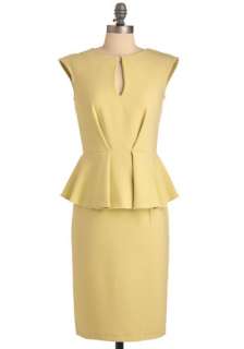 Signature Cocktails Dress   Long, Yellow, Solid, Pleats, Work, Vintage 