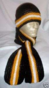 Hand Crochet ~ Steelers Beanie/Scarf Set Black N Gold  