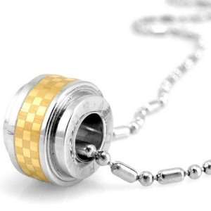   Checker Design Barrel Gold Tone Pendant Necklace 20 Dahlia Jewelry